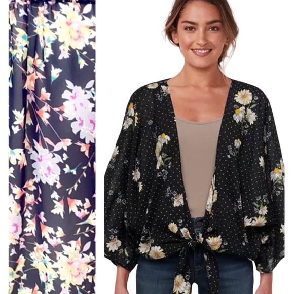 LC Lauren Conrad Tops - Lauren Conrad Chiffon Floral Tie Waist Kimono